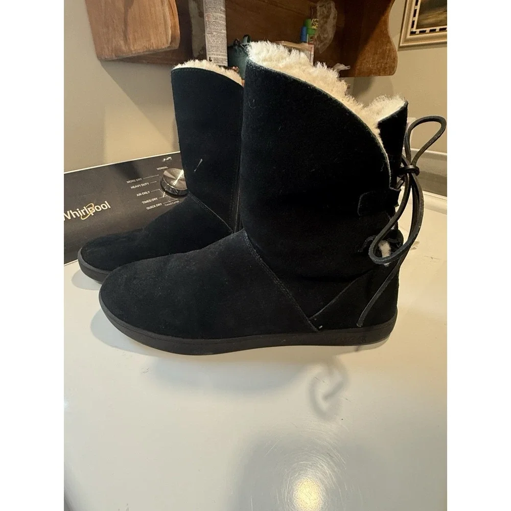Koolaburra By UGG Suede Shazi Short Boot Tie Back Side Zipper Size 12 black